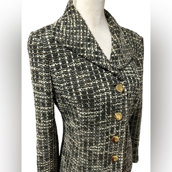St. John tweed blazer with gold buttons / St. John green suit jacket / Size 8 - Picture 2 of 9